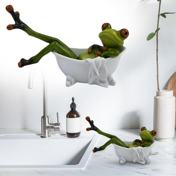 Tanjnj Hot Sale! Frog Statue Decoration Fun Cute Craft Resin Frog Sculpture Statue Suitable For Home Desktop Bathroom Decoration Decorative (frog Lying In The Bathtub),Green