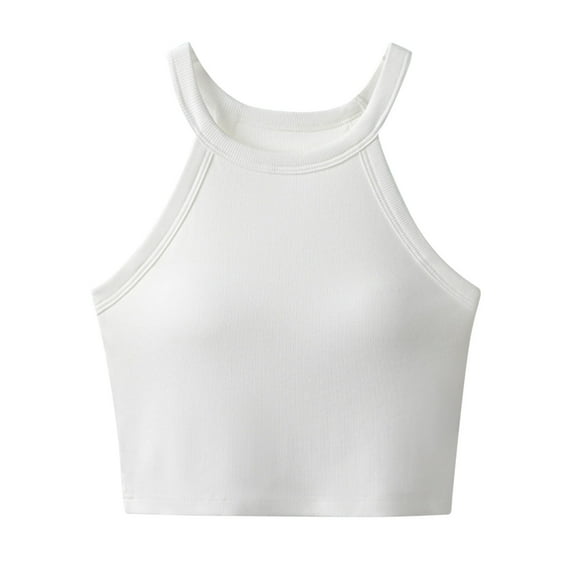 Tank Crop Top for Women Strap Short Camisole Athletic Sportwear Slim Ribbed Tanks with Built in Bra