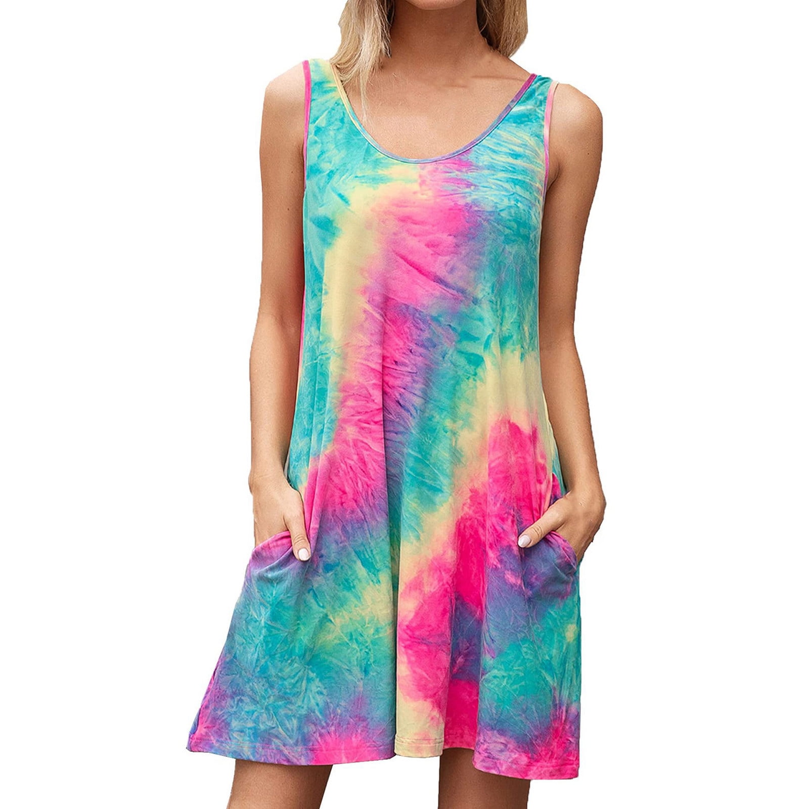 Casual Patchwork Tie-dye O Neck Pencil Skirt Dresses Casual Patchwork Tie-dye O Neck Pencil Skirt Dresses
