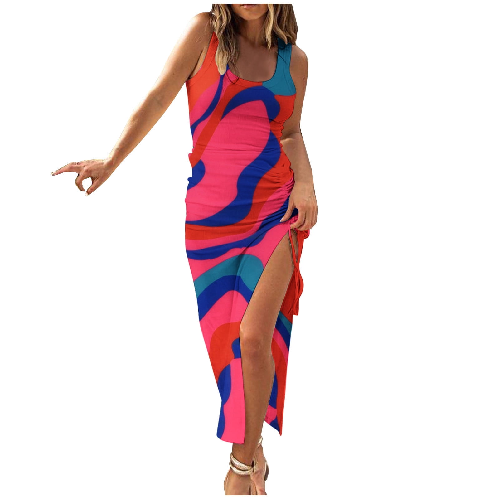 Tie Dyed Striped Slit Sundress Tie Dyed Striped Slit Sundress