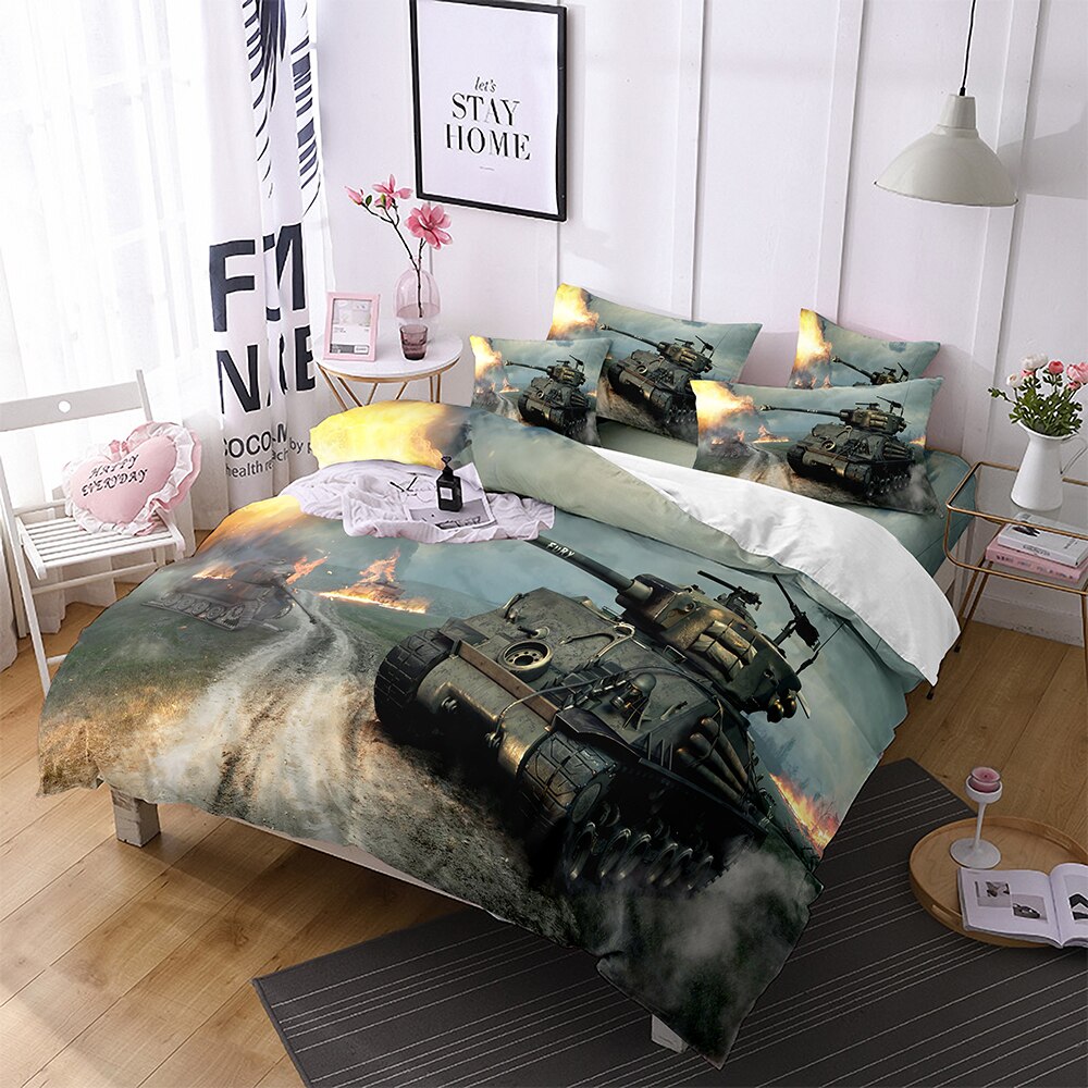 Tank Duvet Cover Camouflage Military Tank Bedding Set for Teens Adults