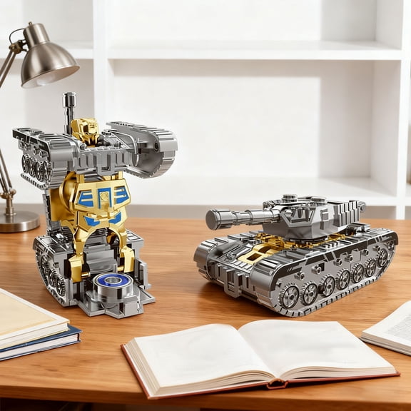 Tank Fidget 2 In 1 Transformable Sensory Toy Tank Robot With Metallic Finish For Stress Relief Portable Play(Silver-10Cm)