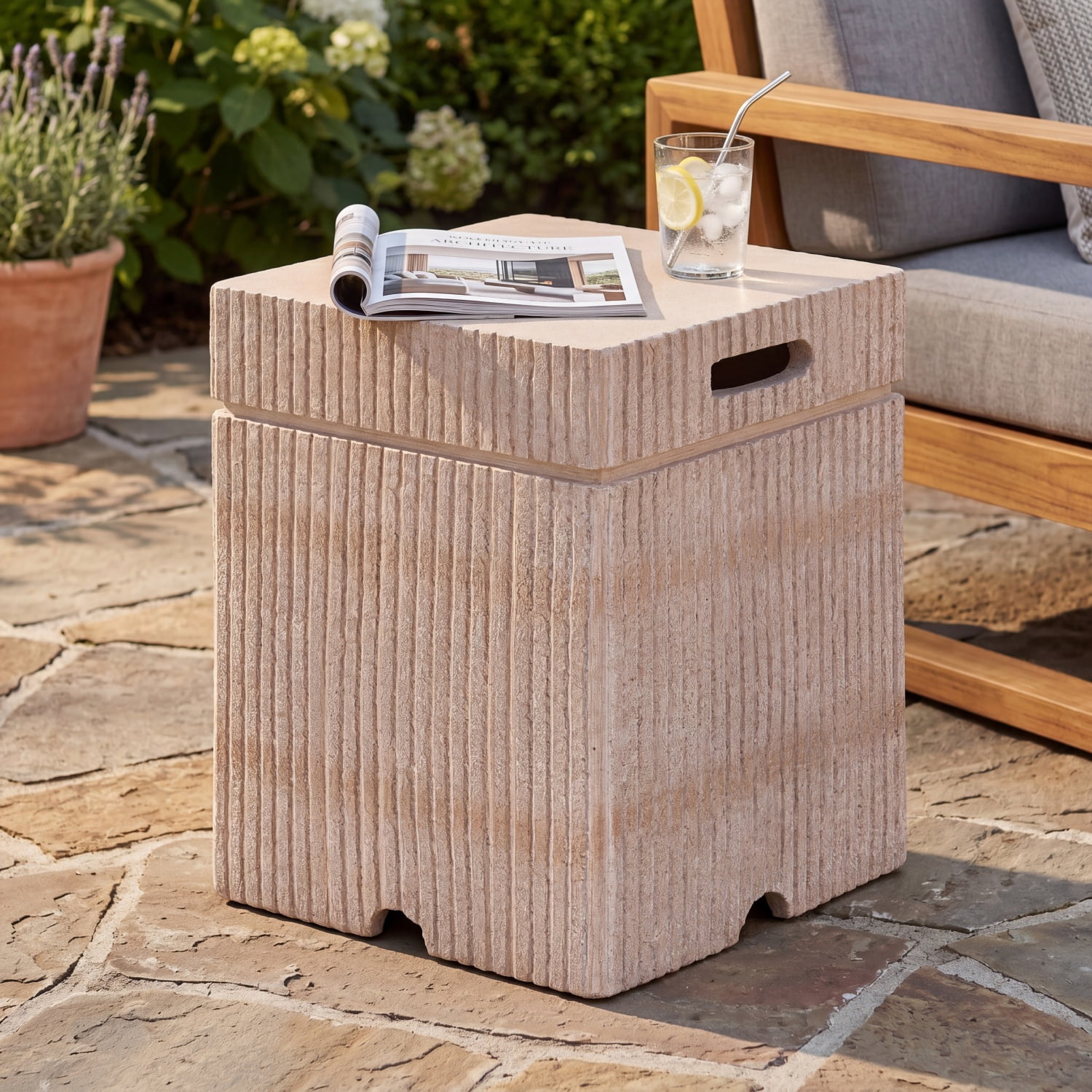 Tank Holder Side Table, Natural Travertine 16.15x20 inch