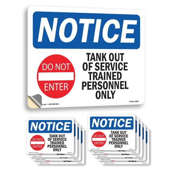 Tank Out Of Service Trained With Symbol OSHA Notice Vinyl Decal Label 10 Inch x 7 Inch - 10 Pack