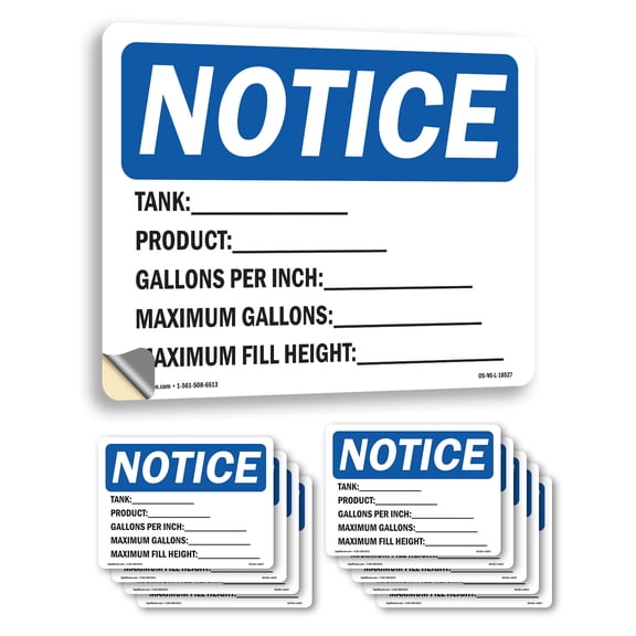 Tank_Product_Gallons Per Inch_ OSHA Notice Vinyl Decal Label 14 Inch x 10 Inch - 10 Pack