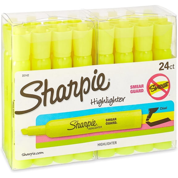 Tank Style Highlighters, Chisel Tip, Fluorescent Yellow, 24 Count