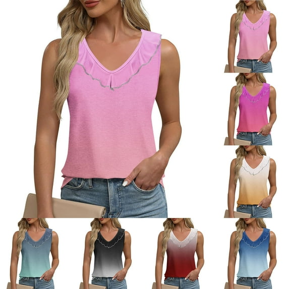 Tank Toos Womans Tank Tops Ladies'spring And Summer Casual Solid Color Sleeve Round Neck Sleeve Round Neck Top/Shirt Pink L