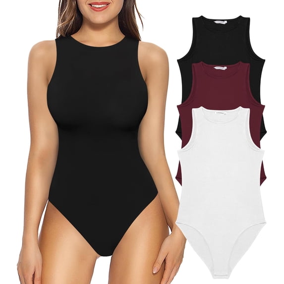 Tank Top Body Suits Women Sexy Crew Neck Racerback Halter Ribbed Sleeveless Bodysuit for Women