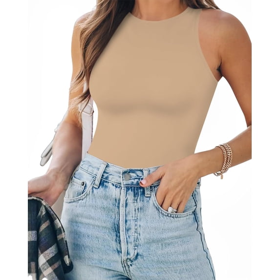 Tank Top Body Suits Women Sexy Crew Neck Racerback Halter Ribbed Sleeveless Bodysuit for Women