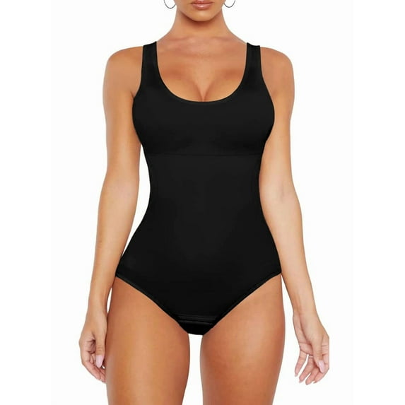 Tank Top Bodysuit for Women Tummy Control Slim Fit Sleeveless Body Suit Round Neck Black L