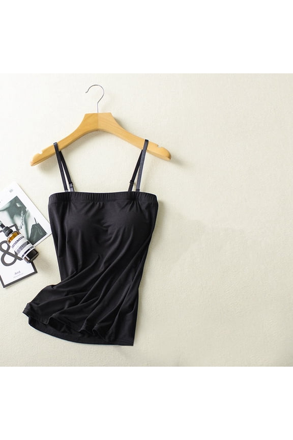 Tank Top Built in Bra Women Rimless Brat Integrated with Chest Pads Flat Sling Solid Color Vest Bottoming ShirtBlackTank Top with Built in Bra Womens Camisole Tank Tops