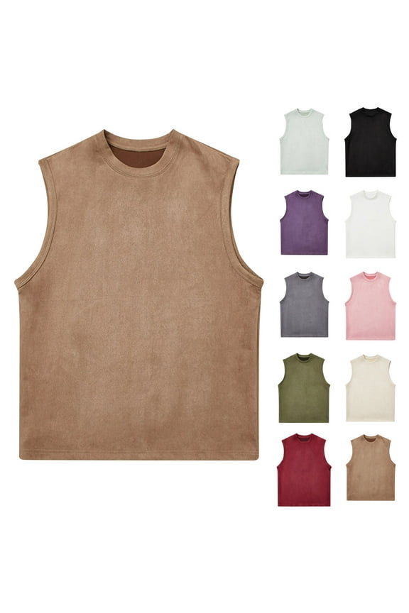 Tank Top For Men Men's Vintage Solid Color Casual Fitness Sport Permeability Round Neck Tank Top Army Green M