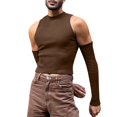 thumbnail image 1 of Tank Top For Men Working Out Off The Shoulder Vest Long Sleeve Solid Color Round Neck Hollow Bottoming Running Fitness Tops,Size XXL,Coffee, 1 of 7