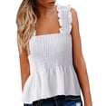 thumbnail image 1 of Tank Top For Women Athletic Frill Smocked Crop Tie Shoulder Strap Stretchy Comfortable Breathable Trendy Beach Plus Size Tops, 1 of 7