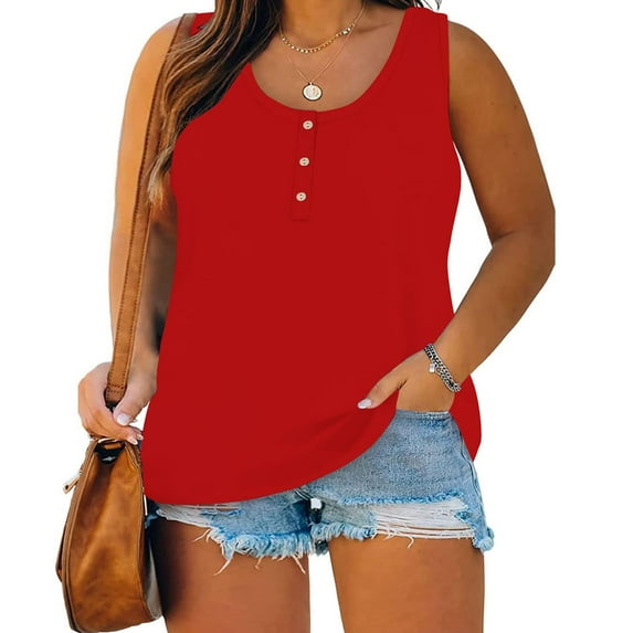 Tank Top For Women Sevevn Plus Size For Women Round-Neck Blouse Casual Loose Summer Sleeveless Tank Top