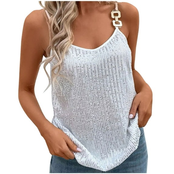 Tank Top For Women Sevevn Sequin Tops for Women V Neck Dressy Tank Tops Sparkly Party Club Night Disco Concert Outfits Womens Basic Tops