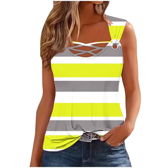 Tank Top For Women Sevevn Women's Stripe Sleeveless Loose Tank Top Womens Basic Tops