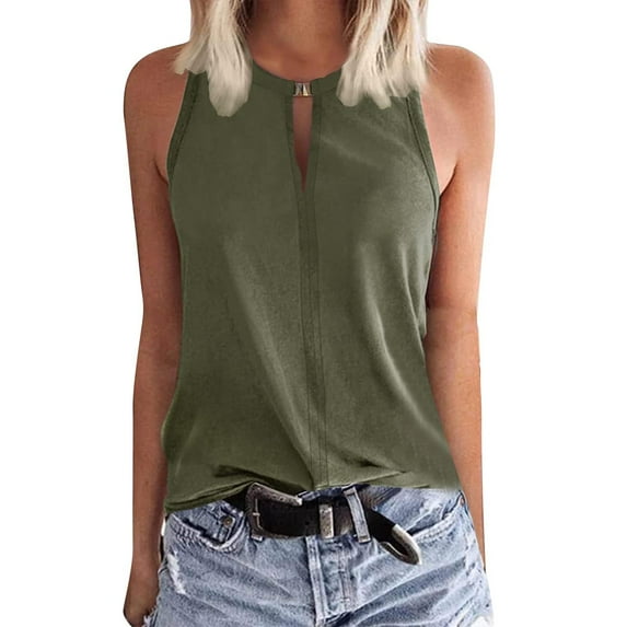 Tank Top For Women, Summer Fashion Casual Round Neck Loose Casual Solid Color Sleeveless T Shirt For Women Green