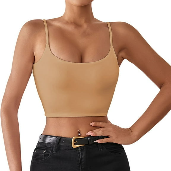 Tank Top For Women Summer Solid Color Spring Sexy Crop Strap Inner Camisole Vest T Shirts Daily-Wear,Brown,XS
