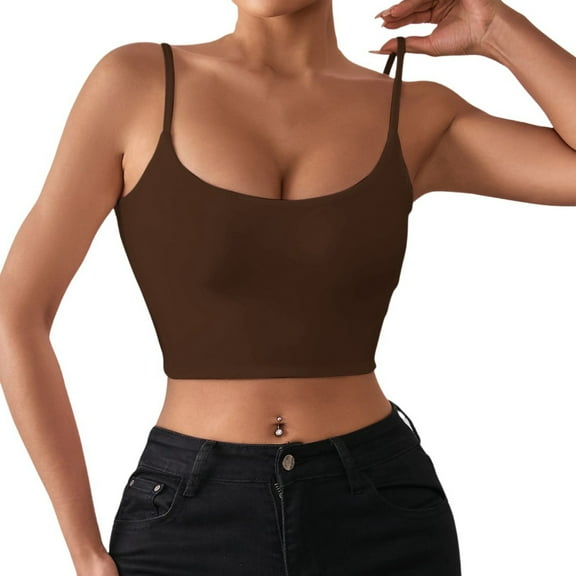 Tank Top For Women Summer Solid Color Spring Sexy Crop Strap Inner Camisole Vest T Shirts Sportwear,Brown,XS