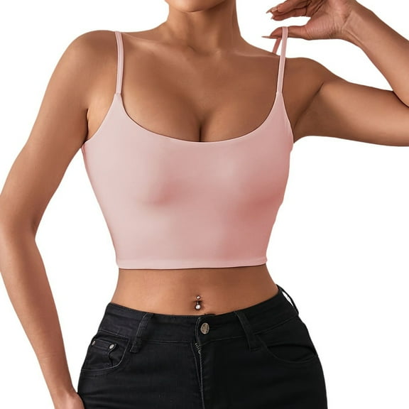 Tank Top For Women Summer Solid Color Spring Sexy Crop Strap Inner Camisole Vest T Shirts Sportwear,Pink,XS