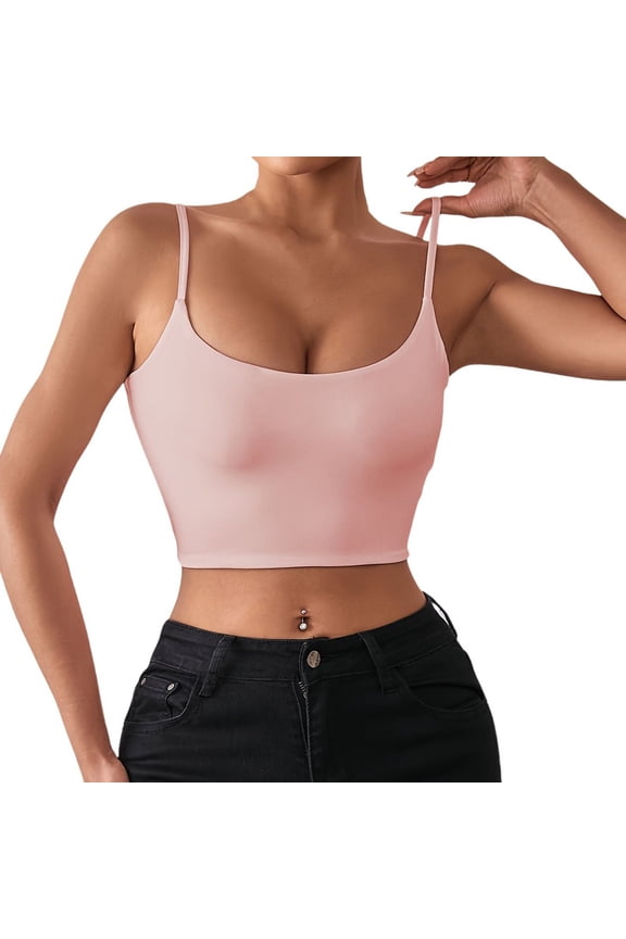 Tank Top For Women Summer Solid Color Spring Sexy Crop Strap Inner Camisole Vest T Shirts Sportwear,Pink,XS