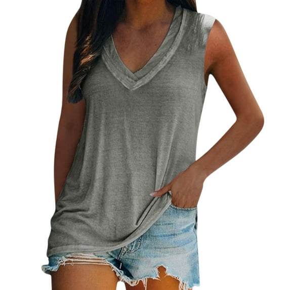 Tank Top For Women V Neck Solid Color Vest Pullover Shirt Black Sleeveless Tops For Women