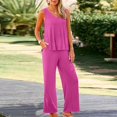 thumbnail image 1 of Tank Top Jumpsuit for Women Casual Flowy Ruffle Ribbed Jumper with Pocket Loose Straight Leg Long Pants Athletic Outfits, Hot Pink, XL, 1 of 7