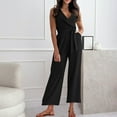 thumbnail image 1 of Tank Top Jumpsuit for Women Casual Office Cross Front Belt High Waist Jumper with Pocket Slimming Long Pant Work Outfits, Black, XXL, 1 of 5