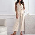 thumbnail image 1 of Tank Top Jumpsuit for Women Casual Office Cross Front Belt High Waist Jumper with Pocket Slimming Long Pant Work Outfits, Khaki, XXL, 1 of 2