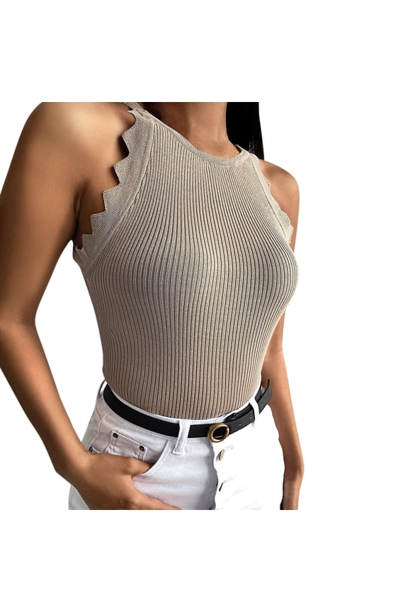 Tank Top Layering Top Shiny Top Women Birthday Tops for Women And Womens Top Big Crop Top Women's Round Neck Knit Slim Fit Sleeveless Pullover Top
