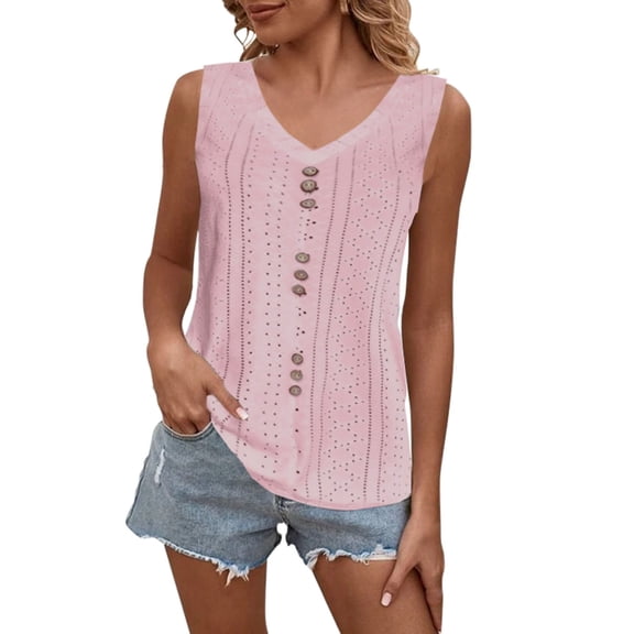 Tank Top A Line Tops for Women Leotard Women Top plus Size Undershirt Baggy Workout Tops Women Pack Women V Neck Sleeveless Decorative Button Solid Color Hollow T Shirt