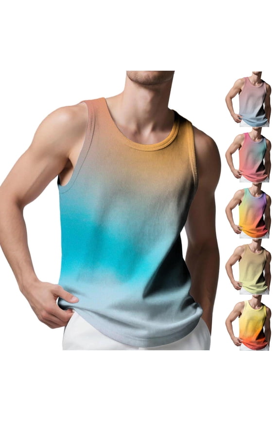 Tank Top Men Compression Tank Top Men Men's Knitted Vertical Stripe Fitness Sports Leisure Slim Gradient Tank Men's I-Shaped Wrew Neck Wide Shoulder Tank Light Blue M