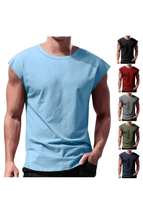 Tank Top Men Mens Tank Men's Tank Top Men's Casual Solid Color Sleeveless V-Neck Cool Interior With Fashionable Dark Gray S