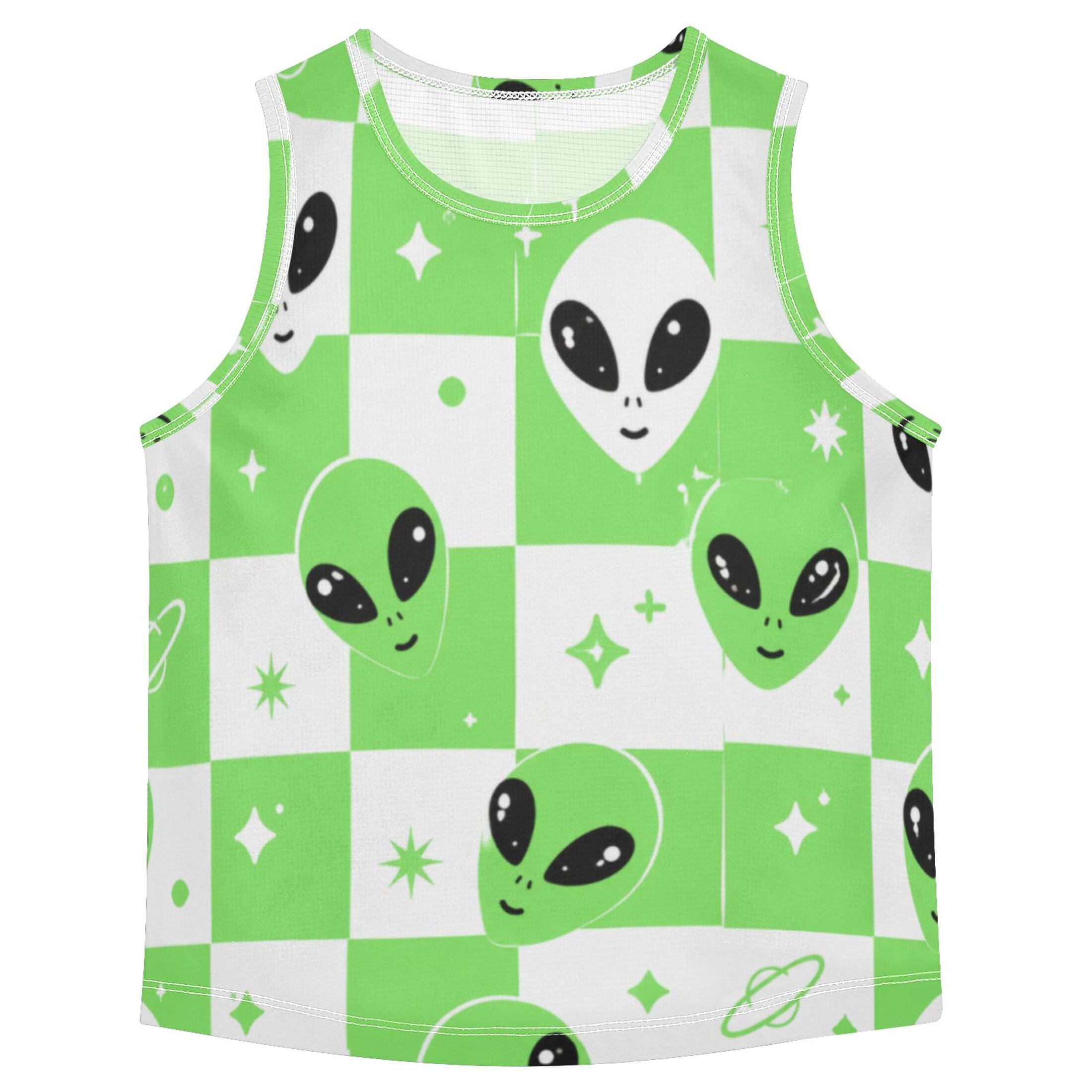 Tank Top Shirts Alien Space Checkered Pattern Quick-Dry Athletic for ...