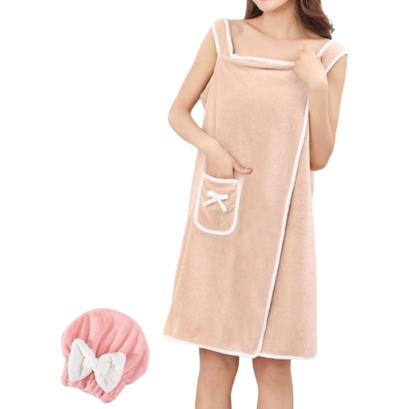 Tank Top Towel Robe, Wearable Bath Towel Wrap for Women, Plus Size Wearable Shower Skirt, Quick Dry Bath Towels, Body Wrap Coral Fleece Shower Skirt with Pocket for Spa, Swimming