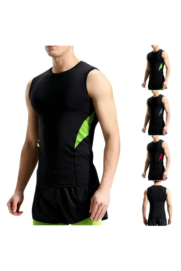 Tank Top Under Shirt For Men Men's High Elasticity Sleeveless Tight Fitting Sports And Fitness Drying Red XXXL