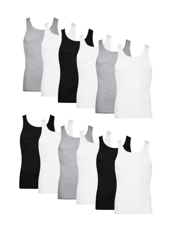 Tank Top Undershirts Pack, 12-Pack, Cotton Ribbed Tank Tops, Moisture Wicking