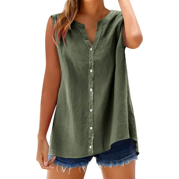 Tank Top for Women Under 20$, Green Y2K Tops Baberdicy Cotton Linen Shirts for Women Sleeveless Collared Tops Oversized up Blouses Work Shirts Casual Summer Tshirt