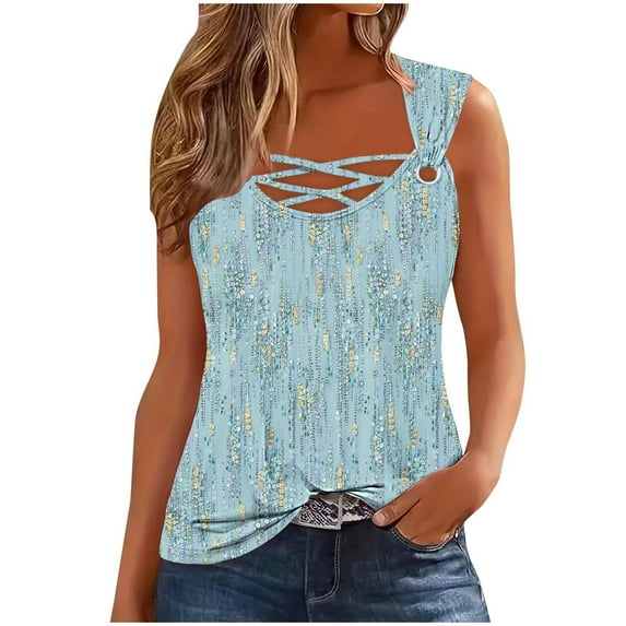 Tank Top for Women Casual Crew Neck Cotton Camisole Colorblock Wide Straps Sleeveless T-Shirts Blouses Loose Summer Vests Tops Women's Printed Summer Tops