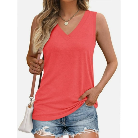 Tank Top Women Casual Soft Summer V Neck Sleeveless Tops Outfits Clothes