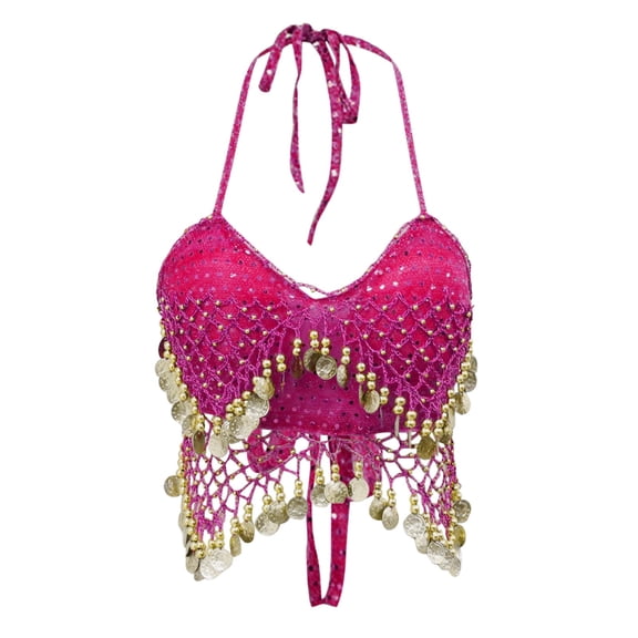 Tank Top for Women Dance Suit Bra Festival Dance Sling Sequined Chest Wrap (chest Pad Is Not Detachable) Womens Tops Boho Tops for Women, Color:Pink, Size:One Size