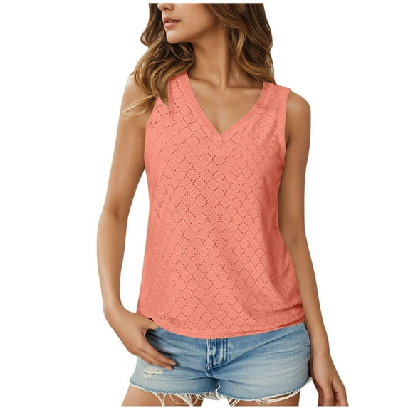 Tank Top for Women Eyelet Embroidery Summer Sleeveless V Neck Loose Fit Flowy Casual Tops 2025 Trendy Beach Vacation Fashion Shirts Basic Boho Cute Outfits