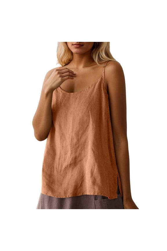 Tank Top for Women Linen Camisole Loose Fit Bohemian Style Summer Tank Top Pure Color Casual Blouse For Daily Wear And Going Out Tops for Women,Yellow,L