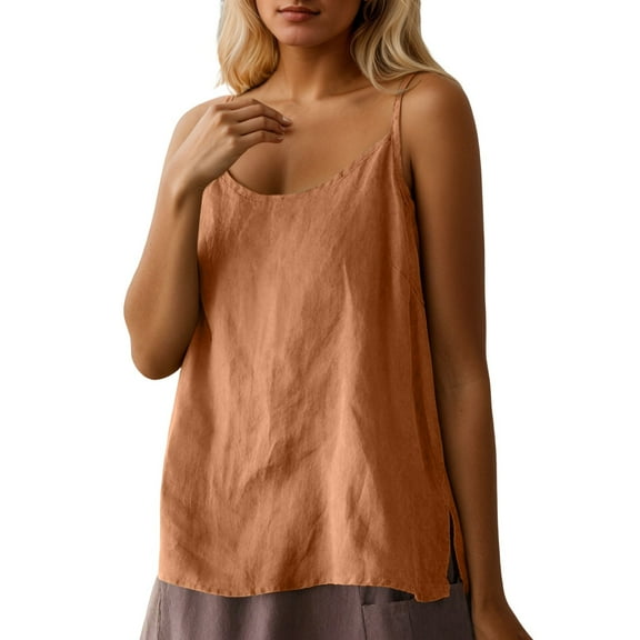Tank Top for Women Linen Camisole Loose Fit Bohemian Style Summer Tank Top Pure Color Casual Blouse For Daily Wear And Going Out Tops for Women,Yellow,XL