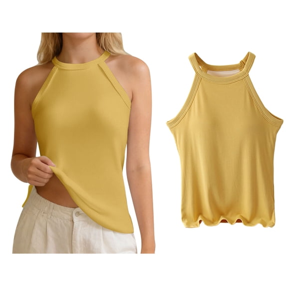 Tank Top Women Sleeveless Halter Tanktops with Built in Bras Slim Fitted Sports Bras Basic Tops for Woman