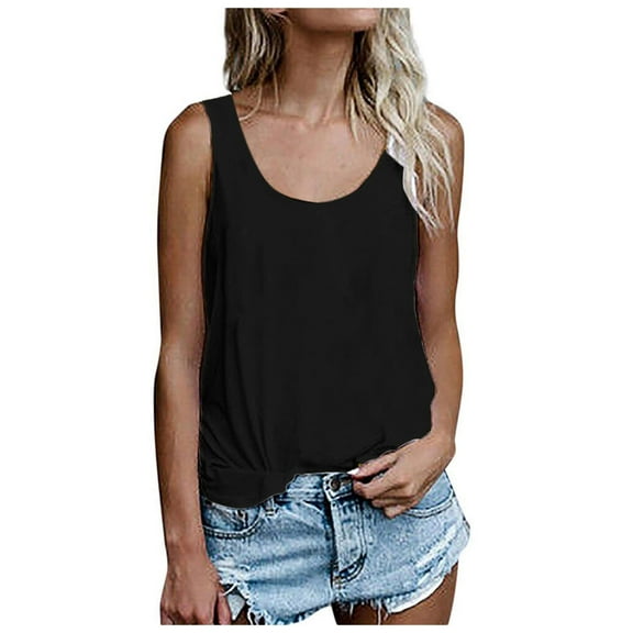 Tank Top Women Sleeveless Summer Casual Tops O Neck Solid Color Casual Shirts Loose Fit Blouse Women's Shirts Sleeveless Summer Tunic Floral Top Toe Band 1 Buckle Tops for Women