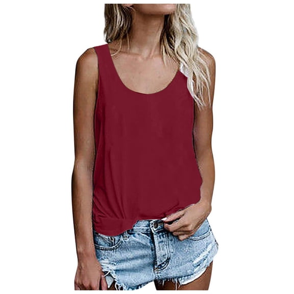 Tank Top Women Sleeveless Summer Casual Tops O Neck Solid Color Casual Shirts Loose Fit Blouse Women's Shirts Sleeveless Summer Tunic Floral Top Toe Band 1 Buckle Tops for Women