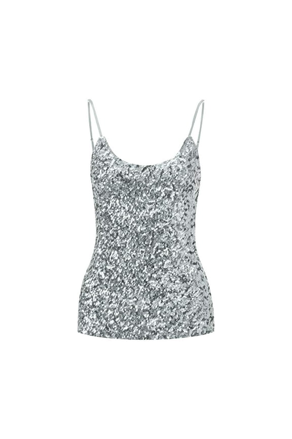 Tank Top for Women, Sleeveless Womens Undershirt Tank Tops, Women's Sequin Tops Glitter Camisole Vest Adjustable Straps Daily Halter Tank Blouse Tshirts for Night Club Party Performance