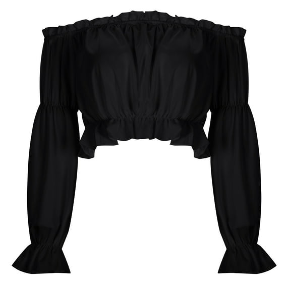 Tank Top for Women Solid Color German Festival Ultra Short Bubble Sleeved Tank Top Shoulder Top Ding Dong Suit Womens Tops Boho Tops for Women, Color:Black, Size:S